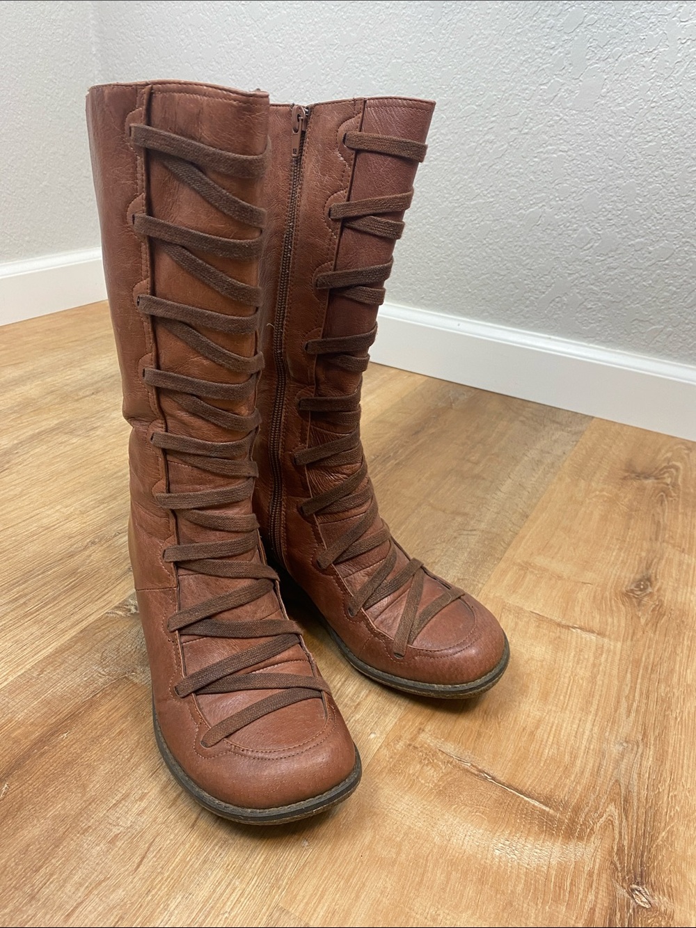 Miz Mooz Otis Brown Leather Wedge Heel Boots Size 38